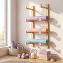 4-Tier Wooden Yoga Mat Holder Wall Mount, Yoga Mat Rack for Home Gym Organization, Wall Storage Hanger for Foam Roller and Fitness Accessories
