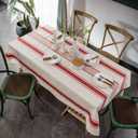ArtBud White Red Tablecloth Cotton Linen Farmhouse Table Cover Soft Washable Table Top for Parties Coffee Kitchen Dcor Stripe(Rectangle/Oblong, 60"70"(4-6 Seats)