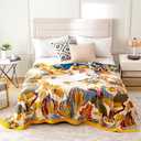 MSGKV Boho Throw Blanket for Bed 100% Cotton Throw Floral Couch Blanket 80''x90'', Spring Breathable Travel Muslin Blanket for Women Home Decor