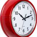 Bernhard Products Retro Wall Clock 9.5 Inch Red Kitchen 50's Vintage Design Round Silent Non Ticking Battery Operated Quality Quartz Clock (Candy Apple Red)