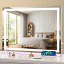 Large Lighted Vanity Mirror, 23" x 19" Light Up Make up Mirror with Smart Touch 3 Colors Dimmable, Tabletop or Wall-Mounted, Memory Function (White)