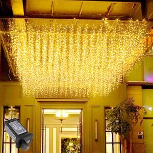 ZIMINGU Icicle Lights Outdoor, 32.8 FT 400 LED 8 Modes Christmas String Fairy Lights with 80 Drops, Twinkle Waterproof Connectable for Roof Balcony Business Park Decor, Warm White, 10M