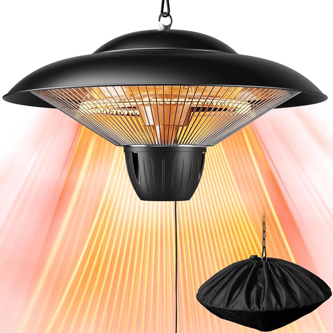 Outdoor Patio Heater, 1500W Electric Hanging Ceiling Mounted Heater for Balcony, Infrared Heater for Courtyard, Garage, Overheat Tip-Over Protection, Waterproof, Adjustable Height, Black (16.73 inch)