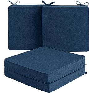 Outdoor Chair Cushions, Water-Resistant & Fade-Resistant, Patio Furniture Square Seat Replacement Chair Pads with Ties, Removable Cover, Non-Slip Bottom, Set of 4, 20 x 20 Inch, Navy Blue
