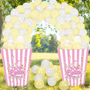 Sosation 2 Pack Giant Popcorn Box Prop Cardboard Stand up with Balloons Movie 3D Popcorn Bucket Decoration Large Carnival Circus Decorations Arch Kit for Movie Night Themed Birthday Party (Pink)