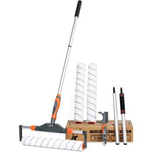10pcs 12"-18" Adjustable Large Paint Roller Kit: 1-5Ft Aluminum Extension Poles, Brush & Roller Cleaner, Ergonomic Handle, 18" Nylon Covers for Walls,Ceiling,Floors,Interior,Exterior Painting