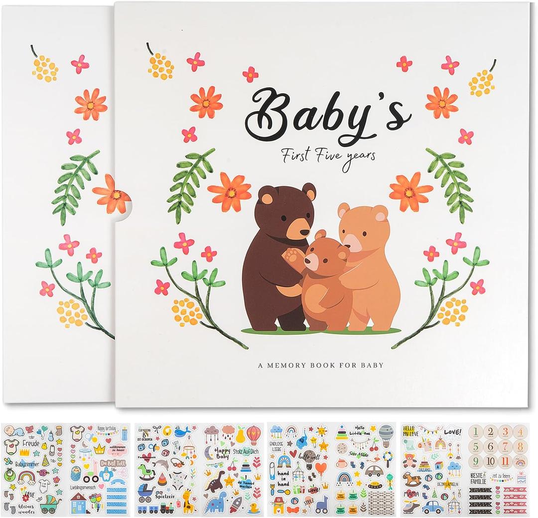 Baby Keepsake Memory Book for Baby Girl, Timeless First 5 Year Baby Book, A Milestone Baby Book to Record Every Event from Birth to Age 5, Baby Gender Neutral Journal Scrapbook Photo Album - Bear