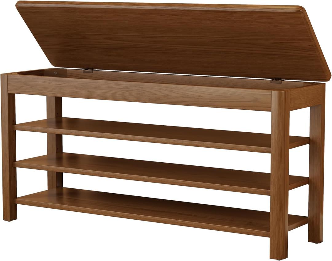 AQIMUELE 3 Tier Shoe Bench with Storage, Wood Shoe Rack for Front Door Entrance, Entryway Shoe Storage Bench., 47.24"w X 13.8"d X 20.5"h