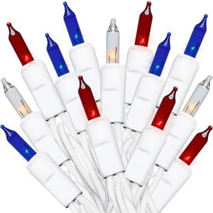 MULTI-SPARKING Red White and Blue String Lights - 35 Count 4th of July Patriotic Mini Christmas Lights for Independence Day Decorations, 8.5 Feet White Wire Incandescent Set