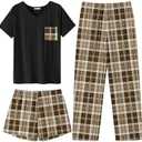 Ekouaer Women's 2 Piece Pajama Set Sleepwear Pj Set Shorts Pants Pjs with Pockets XL