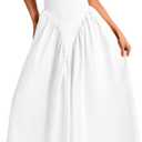 Deep V Neck Dress, Halter Maxi Dresses, Vacation Date Night, Sexy for Women Corset Flowy Wedding Guest Drop Waist (Large, White)
