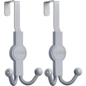 OHIYO Over The Door Hooks, 2 Pack Door Hanger Hooks for Hanging Clothes, Towels, Hats, Coats, Bags, and More in Your Living Room or Bedroom, Over The Door Hanger (Grey -37mm (1.45"))