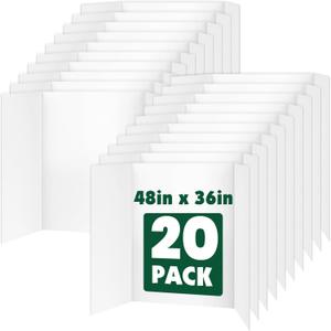 20 Pack Trifold Poster Board, 36in x 48in Corrugated Project Board, White Presentation Board, Trifold Display Board for School Project, Business Presentation, Science Fairs, Event Display