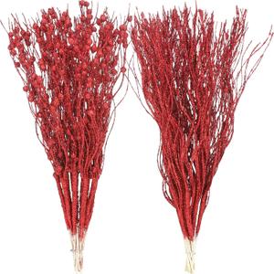 Sea Team 24-Pack Artificial Glitter Berry Stem Ornaments, Decorative Bead Sticks, Glittery Twigs, Picks, Branches for Christmas Tree, Small Vase, Holiday, Wedding, Party (15 Inches, Red)