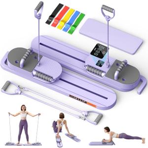 Upgrated Pilates Board,Pilates Reformer with Counter and Resistance Band,Pilates Board for Home Workout Combines Push up Board and Ab Machine for Full Body (Purple)