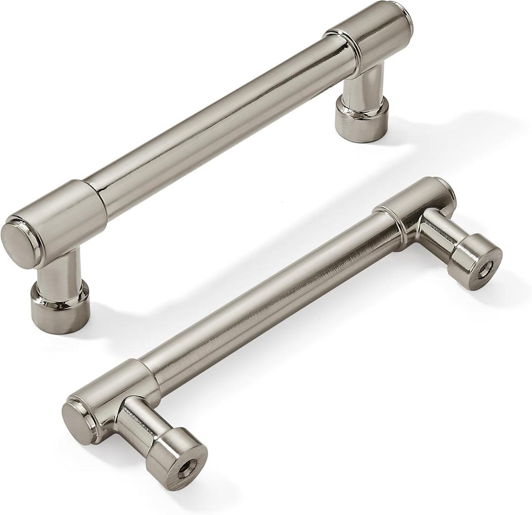 khtumeware 2 Pack Brushed Satin Nickel Cabinet Pulls 3-3/4 Inch Hole Center Solid Drawer Pulls Dresser Handles Cabinet Hardware