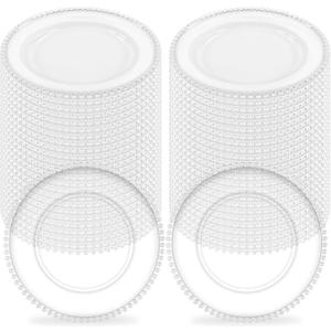 50Pcs Clear Charger Plates Bulk Wedding - 13" Premium Clear Plastic Chargers with Beaded Rim Transparent Decorative Dinner Charger Plates for Events & Parties