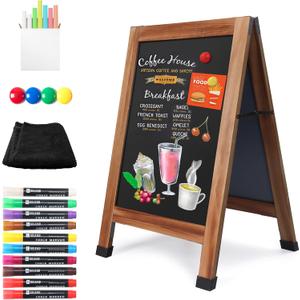 SELEAD Solid Wood A-Frame Chalkboard - 30" x 20" Magnetic Sandwich Board Signs Outdoor Standing Chalk Board Easel Sidewalk Pizarra for Menu, Business, Wedding - Rustic Brown