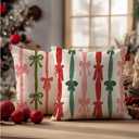 Coquette Pink and Green Christmas Bows Pillow Covers 18x18 Set of 2, Preppy Christmas Decor, Girly Pink Red and Green Xmas Ribbon Decorative Throw Pillow Covers for Girls Room Dorm Home
