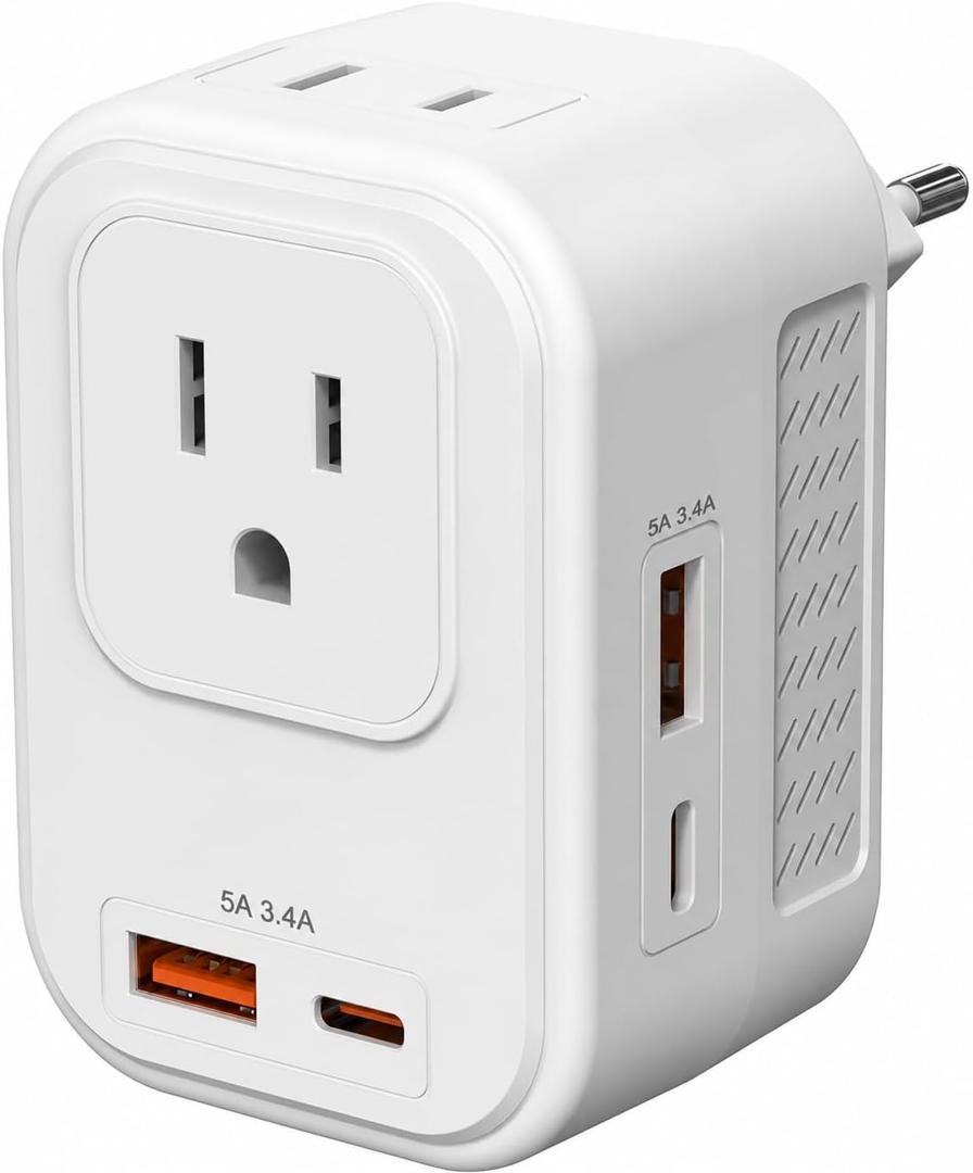 Voltage Converter for European Travel: 220V to 110V Converter US to Europe, Plug Adapter with Fast Charge 2 USB C, 2 USB A & 2 Outlets, Universal Travel Essentials for France Germany Italy Spain, etc