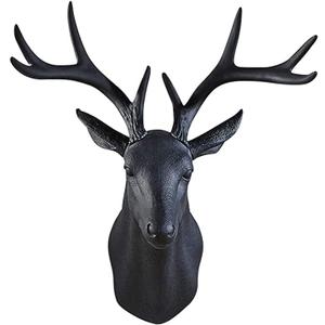Deer Antlers Wall Sculpture 20 x 16 x 12 inches Faux Taxidermy Animal Wall Hanging (Black)
