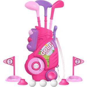 Liberry Toddler Golf Set for 1 2 3 4 Years Old, Upgraded Kids Golf Cart with Unique Shoulder Strap Design, Indoor and Outdoor Golf Toys for Boys Girls (Pink)