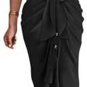 BTFBM Shirt Dresses for Women Button Down Short Sleeve Satin Ruched Maxi Spring Dress 2026 Cocktail Party Wedding Guest
 Size L