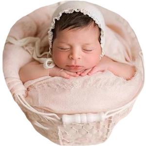 Newborn Photography Bonnet Props Baby Photo Posing Hat for Girls Photoshoots (White B)