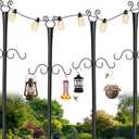 4 Pack Outdoor Patio Light Poles for String Lights, 10Ft Heavy Duty Metal String Light Poles with Shepherds Hooks for Hanging Plant & Bird Feeder, Deck Pole for Outdoor Strings Lights