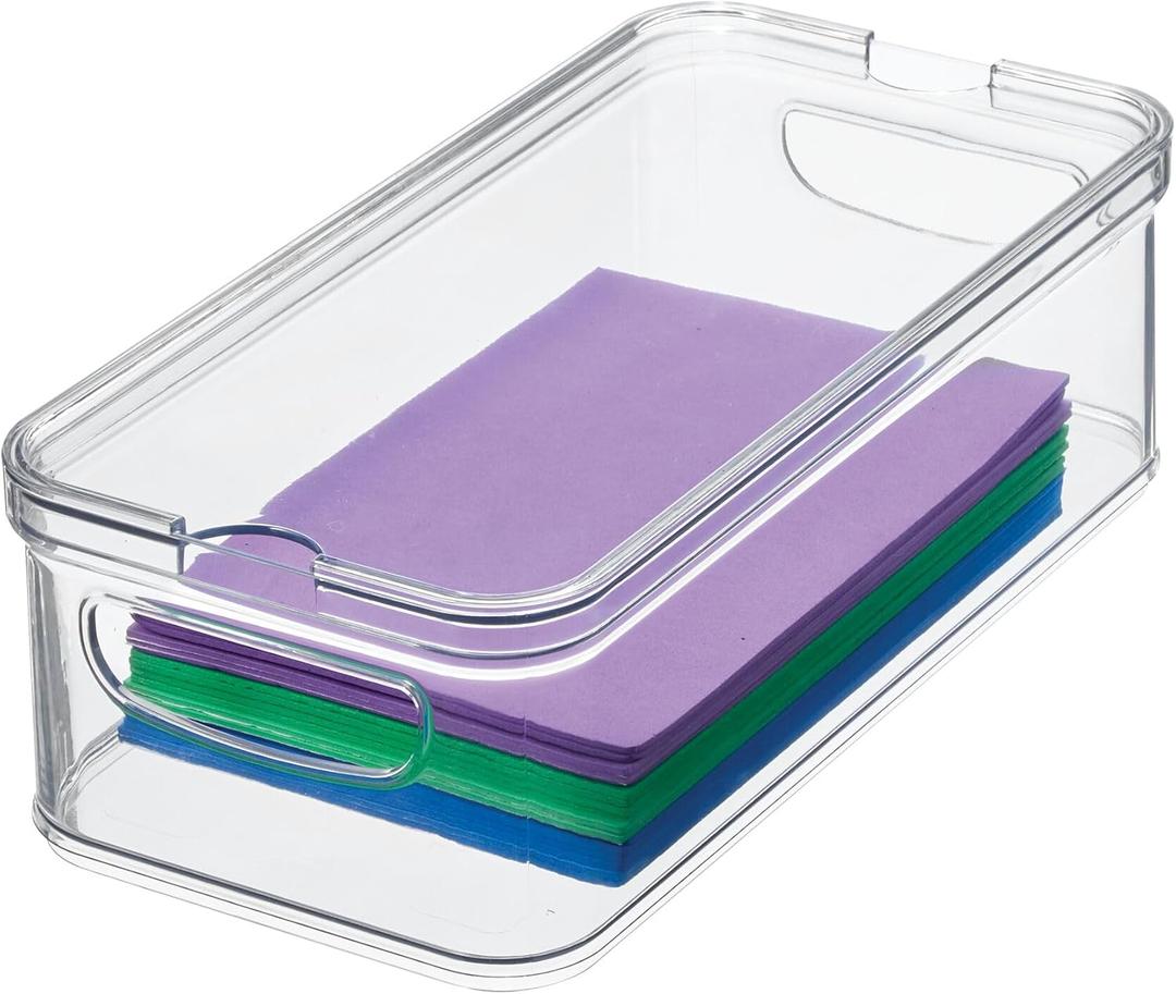 iDesign 71380EU Cupboard and Fridge, Stackable Plastic, Kitchen Storage Box with Lid and Insert, Clear/White, 16.5cm x 32.4cm x 10.2cm