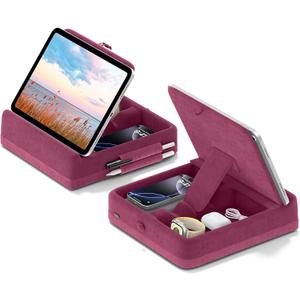 KDD Tablet Pillow Stand with Storage, Foldable iPad Holder for Lap, Desk and Bed, Angle Adjustable Soft Pad Dock with Stylus Mount Compatible with iPad Pro, Air, mini, Book, Phone and Tablet (4-13") (Dark Purple)