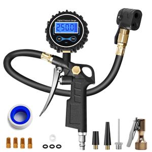 Digital Bike Tire Pressure Gauge, Presta Valve Adaptor, Schrader to Presta Valve Adapter for Air Compressor, Schrader Valve Adapter, Easiest Use Presta and Schrader Air Compressor Tool
