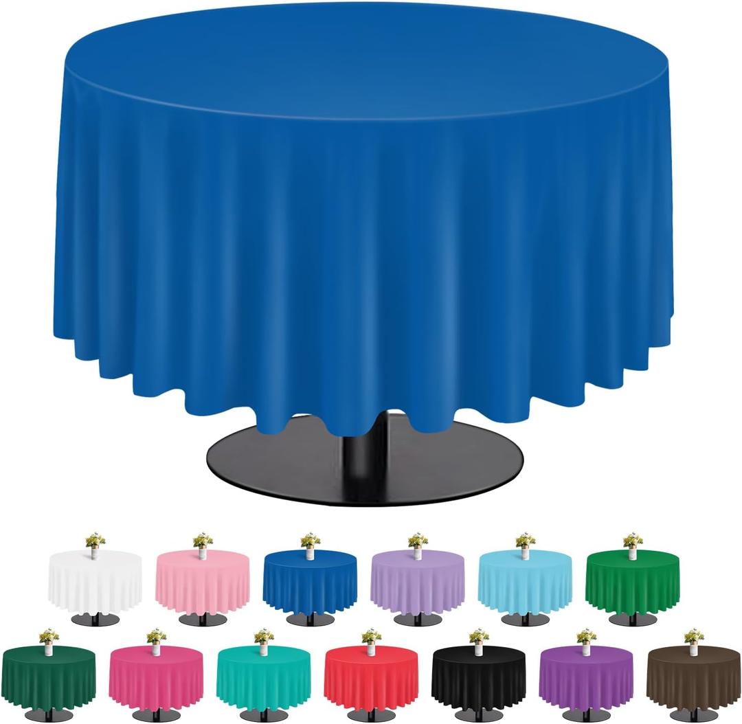 tujol Royal Blue 6 Pack Plastic Table Cloth 84", Disposable Round Tablecloth Table Cover, Plastic Tablecloths for Parties