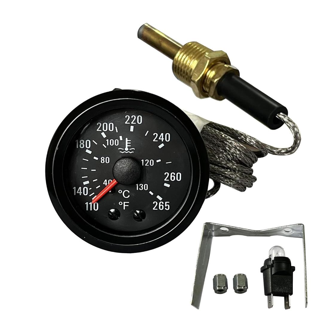 2" 52mm Mechanical Water Temperature Temp Gauge 110-265℉, with Sensor NPT 1/2, 1.8m Wire Length 12V