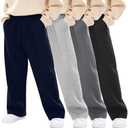 LessonZoo 4 Pack Boys Baggy Sweatpants Straight Leg Open Bottom Casual Pants Basic Elastic Waist Athletic Kids Joggers Size M