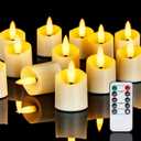 Homemory 12Pack 400+ Hour Remote Control Candles, 2/4/6/8H Timer LED Votive Candles, Battery Operated Tea Lights in Warm White for Outdoor, Table, Wedding, Christmas (Ivory, Batteries Included)