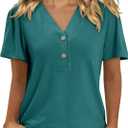 BETTE BOUTIK Womens Summer Shirts Short Sleeve V Neck Tunic Tops Casual Fashion Blouses (M)