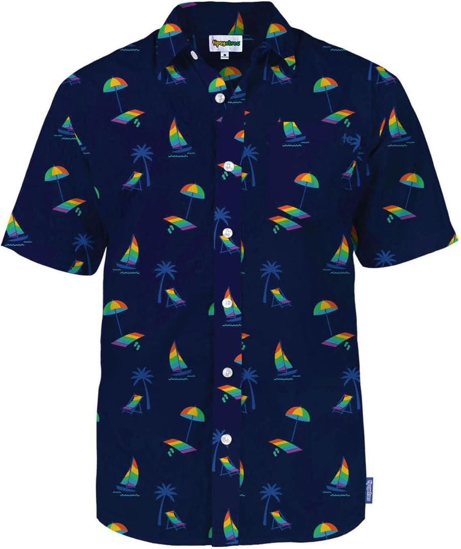 Tipsy Elves LGBT Pride Button Down Shirts for Men - Casual Mens Rainbow Shirts - Gay Pride Short Sleeve Shirts (XX-Large, Pride Paradise (Navy))