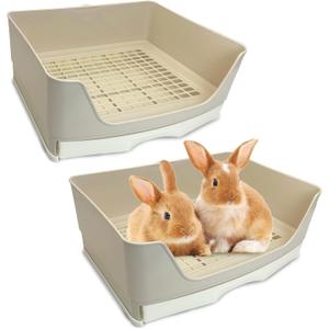 kathson 2PCS Large Rabbit Litter Box Trainer, Potty Corner Toilet with Drawer Bigger Pet Pan for Adult Hamster, Guinea Pig, Ferret, Galesaur, Bunny and Other Animals (Brown)