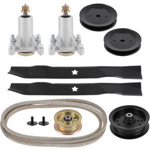 SCITOO Deck Rebuild Kit, 42 Lawn Mower Deck Parts Rebuild Kit Fit for Poulan Pro PP19A42 PB185A42 PB195H42LT PB20H42YT, 1 Belt 2 Spindle Assembly 2 Mower Pulleys 2 Mower Blades 2 Idler Pulleys
