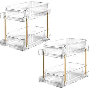 LAREKUN2pack 2-Tier Organizer & Storage Unit Stackable Bathroom Cabinet Organizer Pull-Out Kitchen Pantry Organizer & Storage System Suitable for Countertops, Pantries, Kitchens, Bathrooms