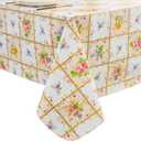 Pioggia Vinyl Tablecloth with Flannel Backed Waterproof Oil-Proof PVC Table Cloth Wipeable Spill-Proof Plastic Table Cover for Indoor and Outdoor(Colorful Flowers, 60 x 60 Inch Square)