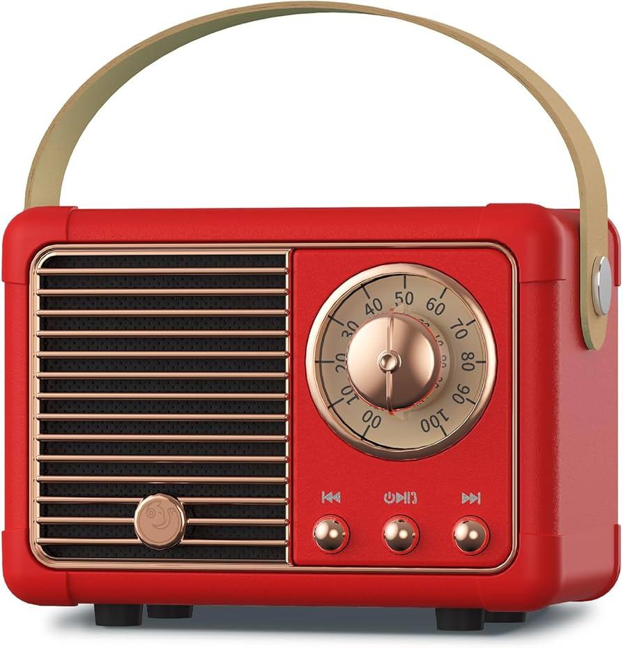 PRUNUS J-999 Retro Bluetooth Speaker, Vintage Decor, Mini Wireless Bluetooth Speaker, Cute Old Fashion Style Support USB/ TF Card/ AUX for Kitchen Desk Bedroom Office Party Outdoor（Exclusive Red）