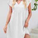 Dokotoo Womens Summer Dresses V Neck Ruffle Sleeve Cut-Out Embroidery Eyelet Lace Dress (White, M)