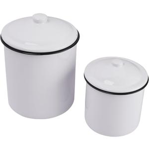 Creative Co-Op Set of 2 White Enameled Canisters with Lids