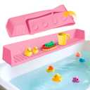 Splash Guard for Bathtub Kids - Silicone Bathtub Splash Guard with 11 Suction Cups, Bath Tub Play Shelf for Kids & Toy Holder, Prevent Water Spill in Bathroom, Fun Bath Time for Toddlers Baby, Pink