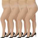 MANZI Women's Plus Size Pantyhose 4 Pairs Sheer Nylon Tights (3X-Large)