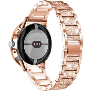 Women Bands with Case Compatible with Google Pixel Watch 4/3 45mm 41mm Watch2 Watch1, Metal bling Luxurious Dressy Replacement Wristbands, Silver Black Rose Gold