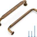 10 Pack 5 Inch Knurled Antique Brass Cabinet Handles Solid Zinc Alloy Pulls for Kitchen, Bathroom, Dresser & Closet Cabinets Hardware