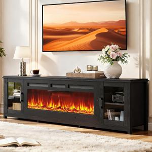 80" Fireplace TV Stand, 50 LED Electric Fireplace with WI-FI Enabled, Modern Entertainment Center Media Console with Adjustable Shelf & Glass Door for Living Room, Black